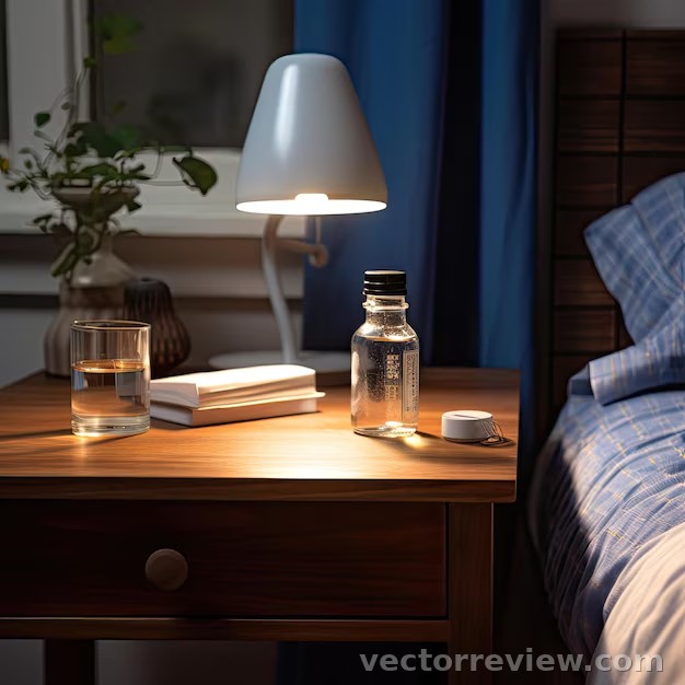 Premium AI Image | A pill bottle and a glass of water on a bedside ...