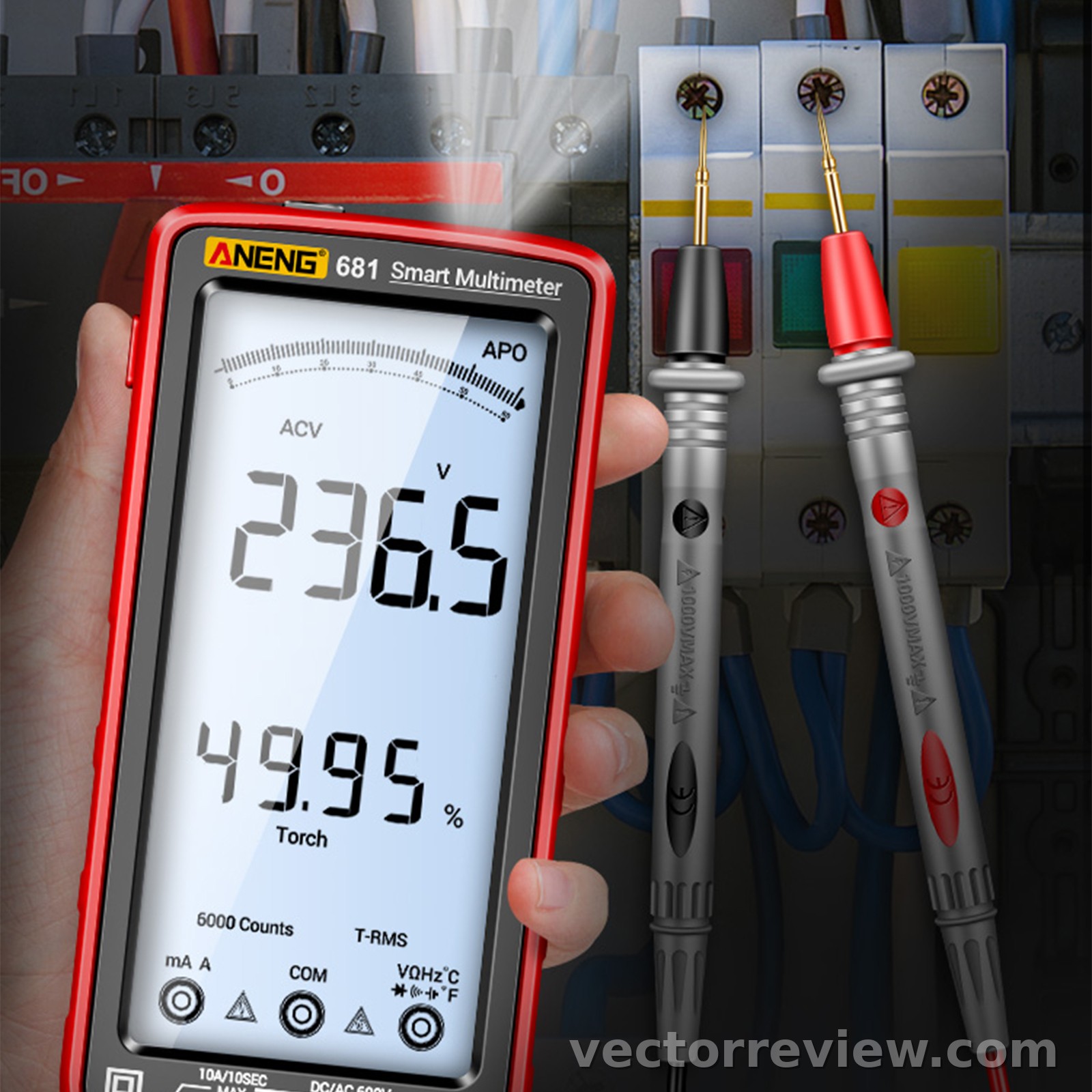 ANENG Digital Multimeter Large LCD Screen 6000 Count 1200mAh - 681 - Red