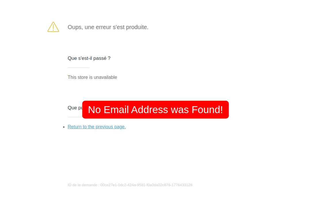Screenshot indicating no email address is available on frenchnook.shop