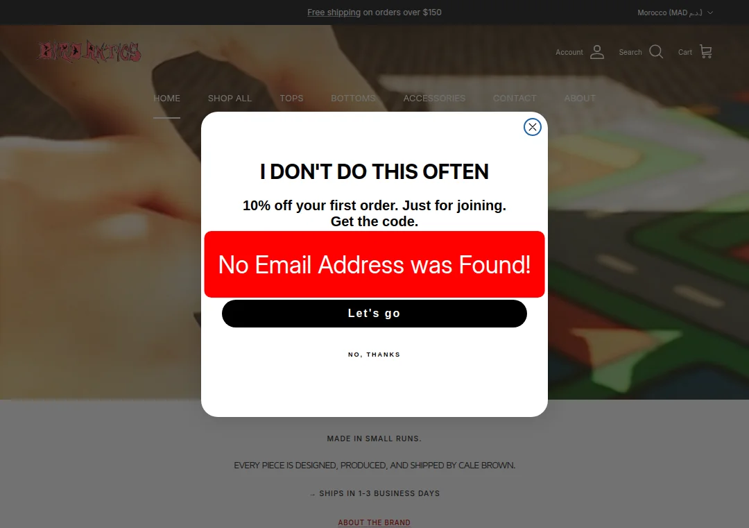 Screenshot of birdantics.com website indicating no email address is provided