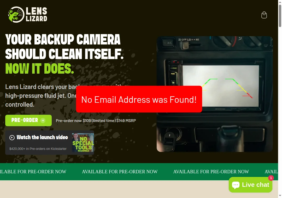 No email address found on lenslizard.com contact section