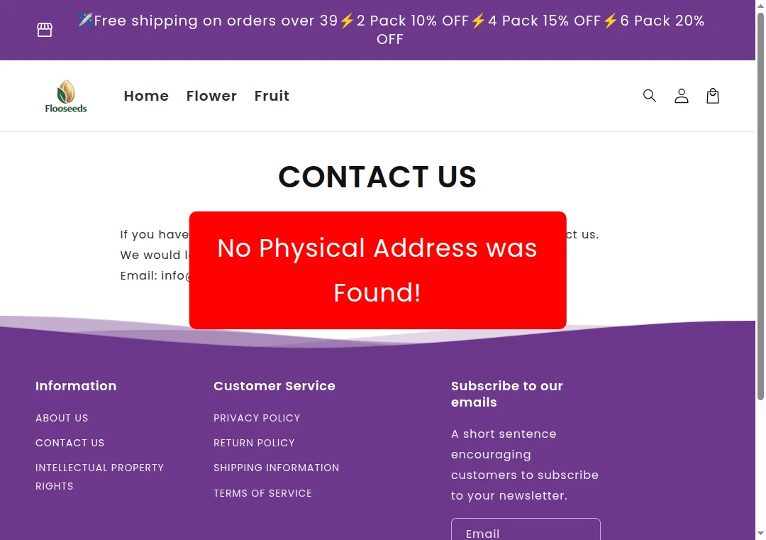 No physical address listed on flooseeds.com website