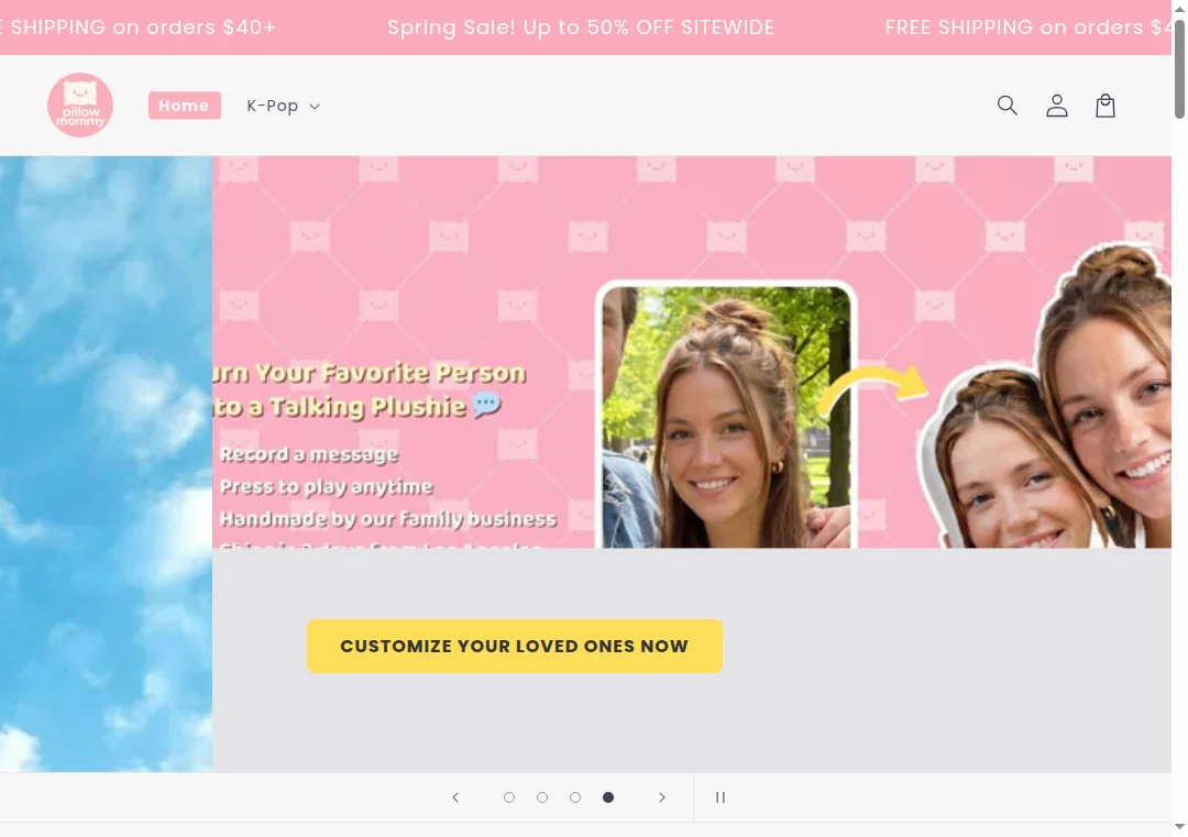 Screenshot of pillowmommy.com homepage