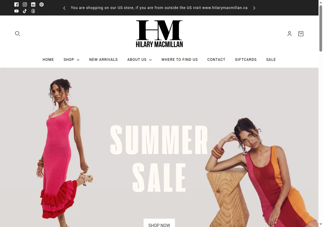 Screenshot of hilarymacmillan.com homepage showing a professional layout
