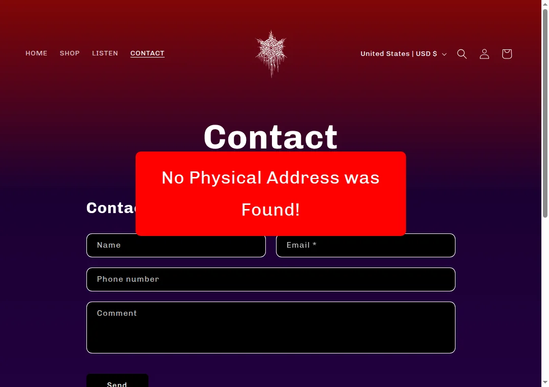 Psychoframe.com no physical address shown