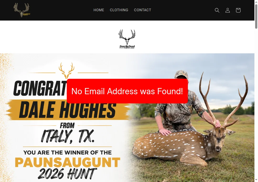 Image showing no email address on deerbedeadoutfitters.com