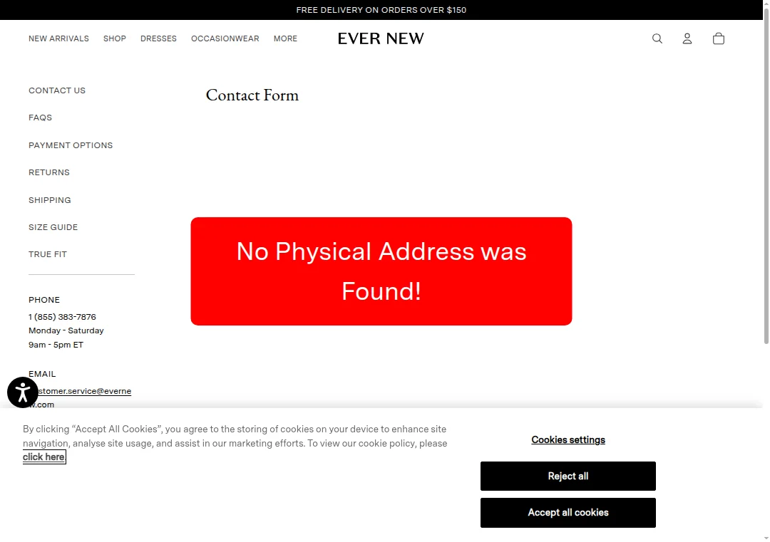 Evernew.com no physical address displayed