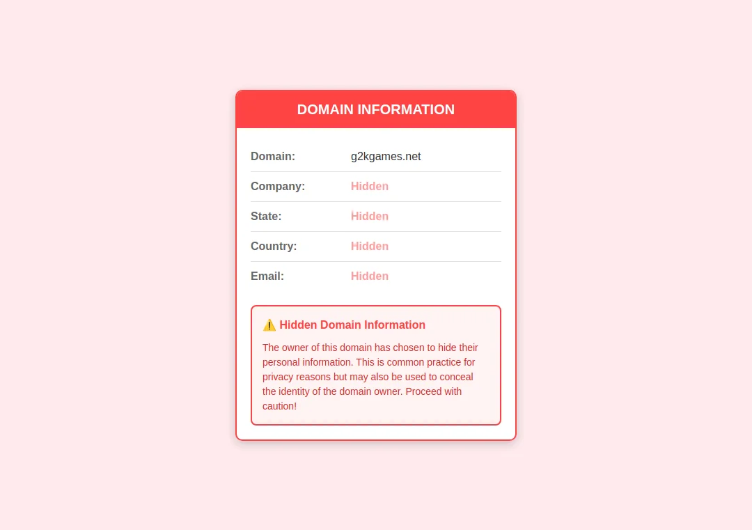 Domain privacy alert for g2kgames.net