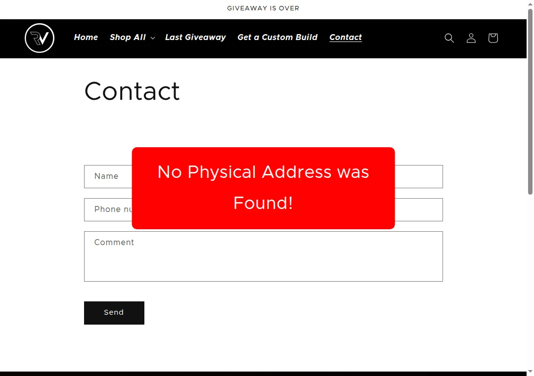 No physical address on rvmpsupplyco.com