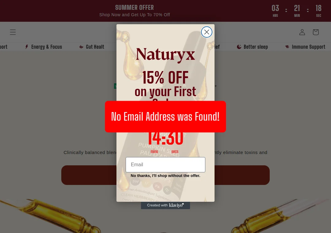 No email address provided on trynaturyx.com