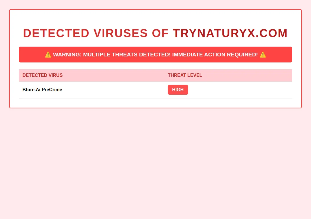 Malware alert for trynaturyx.com