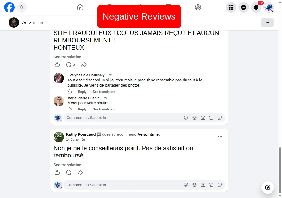 Only 20% recommendation rate on AeraIntime.com Facebook page