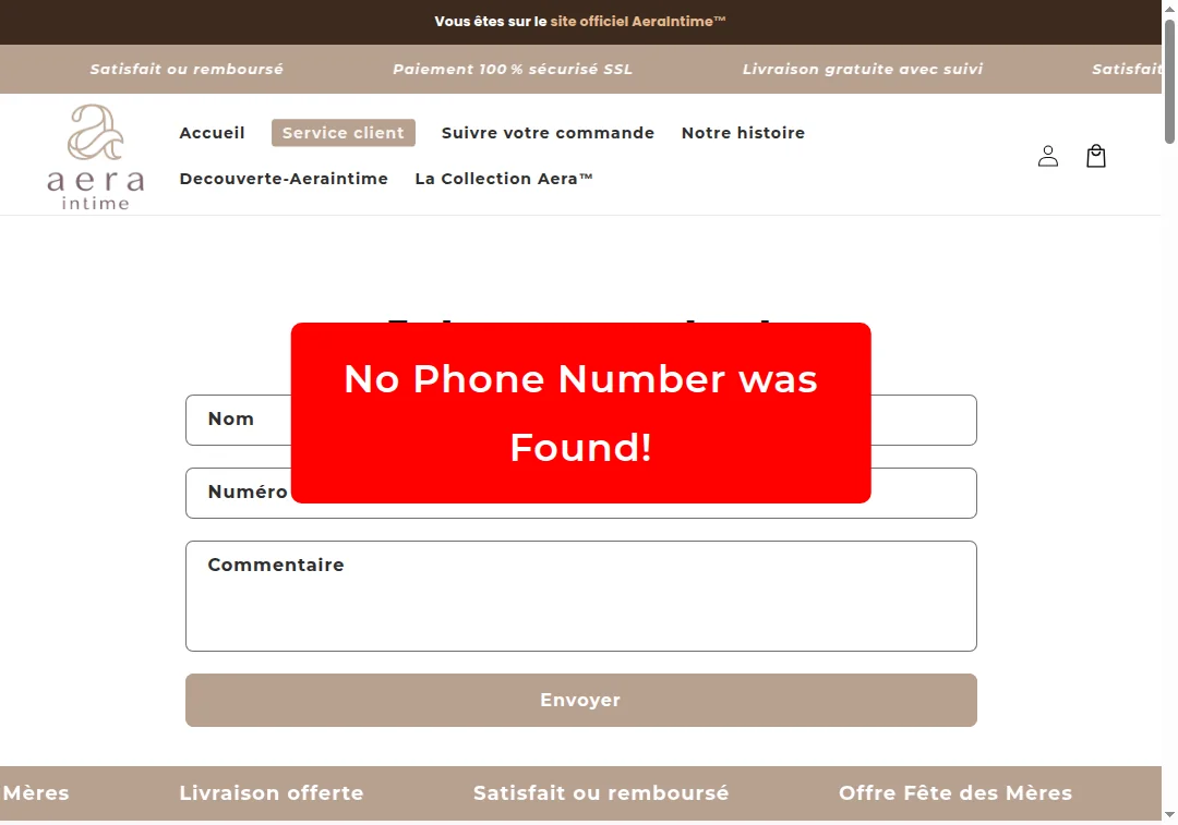 No phone number on AeraIntime.com contact page