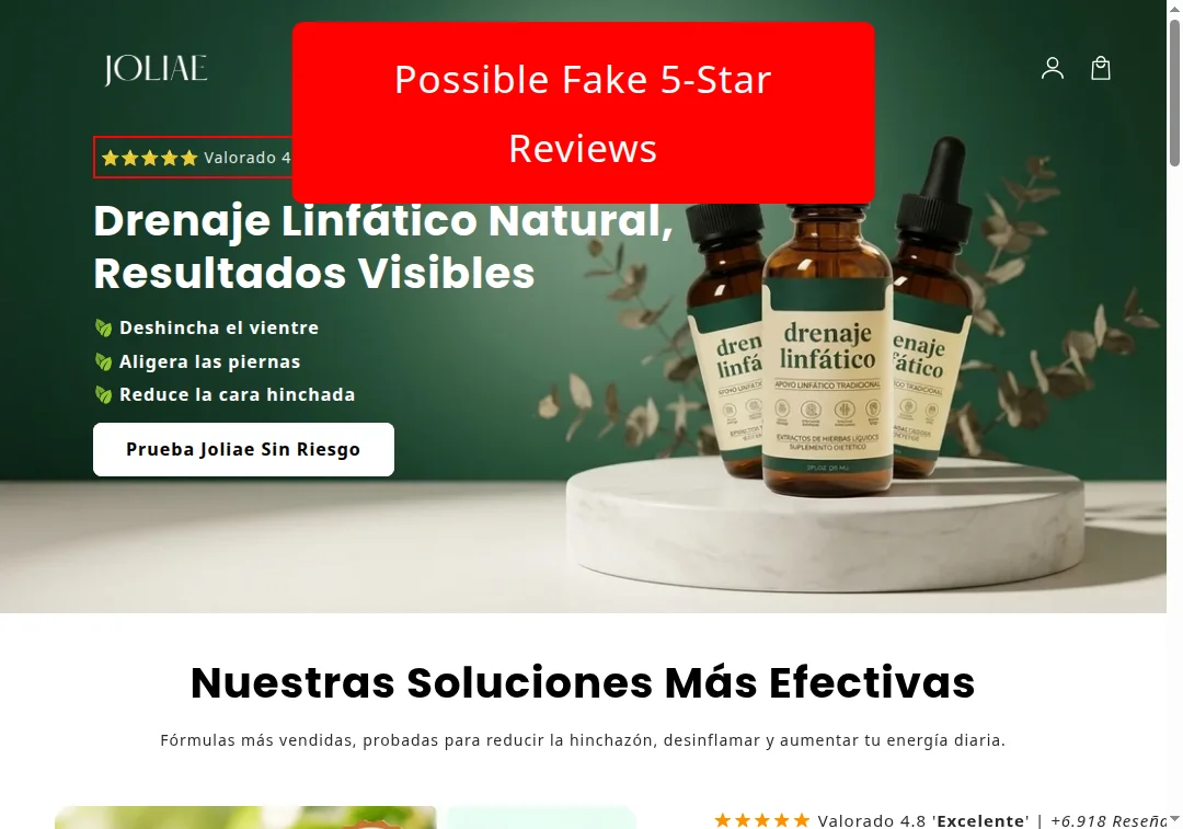 Suspicious 5-star reviews on joliae-es.com