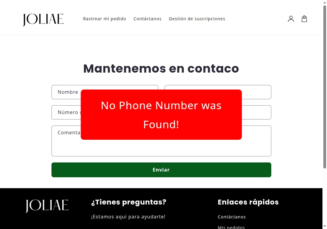 Missing phone number on joliae-es.com contact page