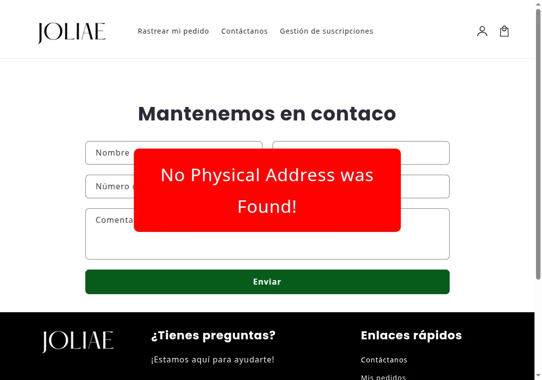 No physical address shown for joliae-es.com