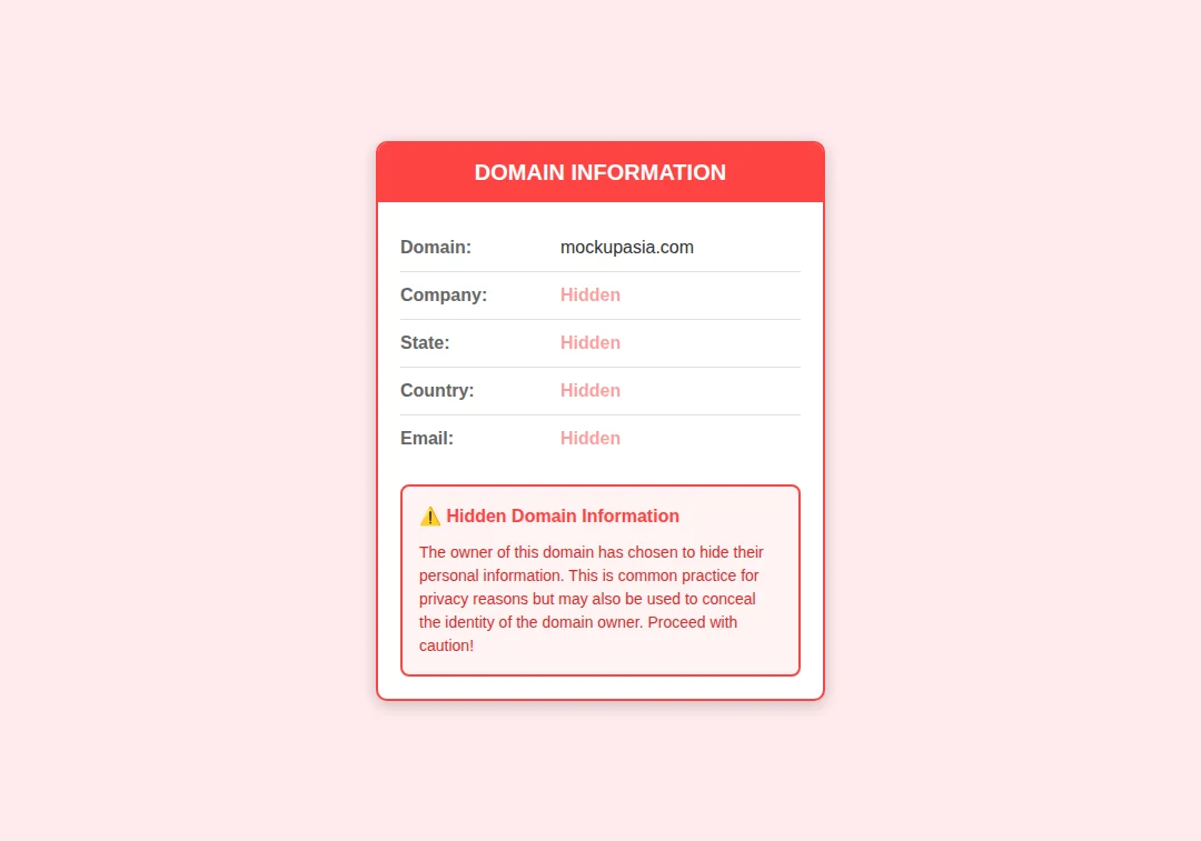 Screenshot showing hidden domain registration for mockupasia.com