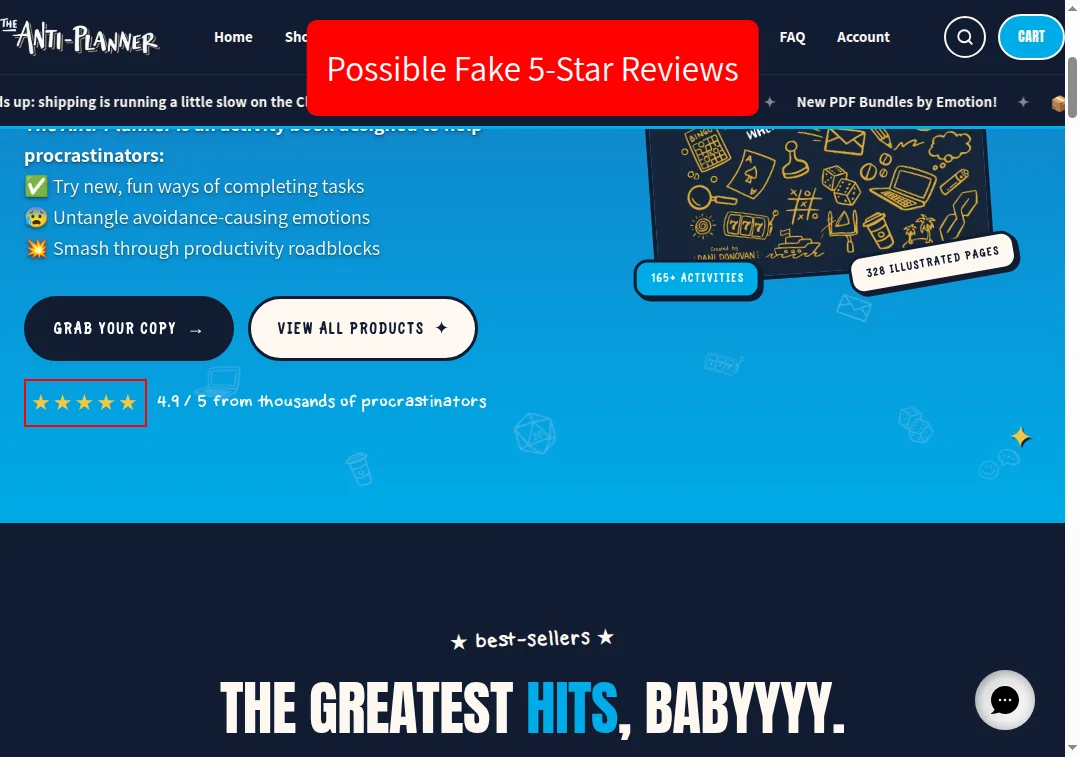 shop.adhddd.com displaying a 5-star rating with no review count