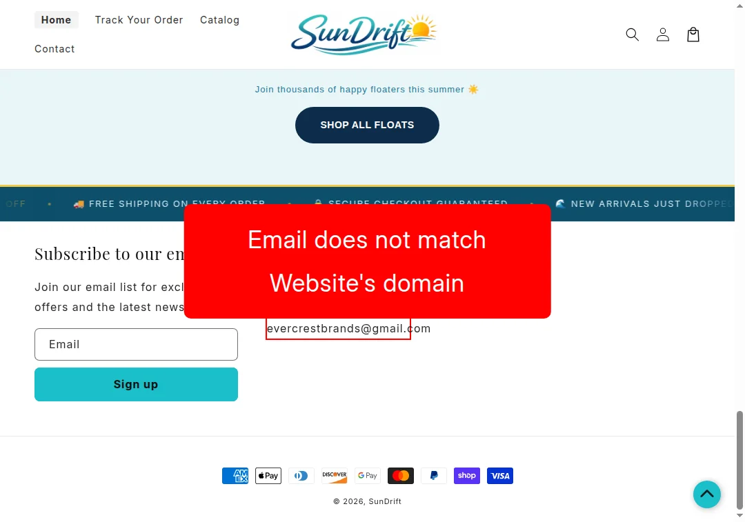 Email mismatch between customer service and website domain