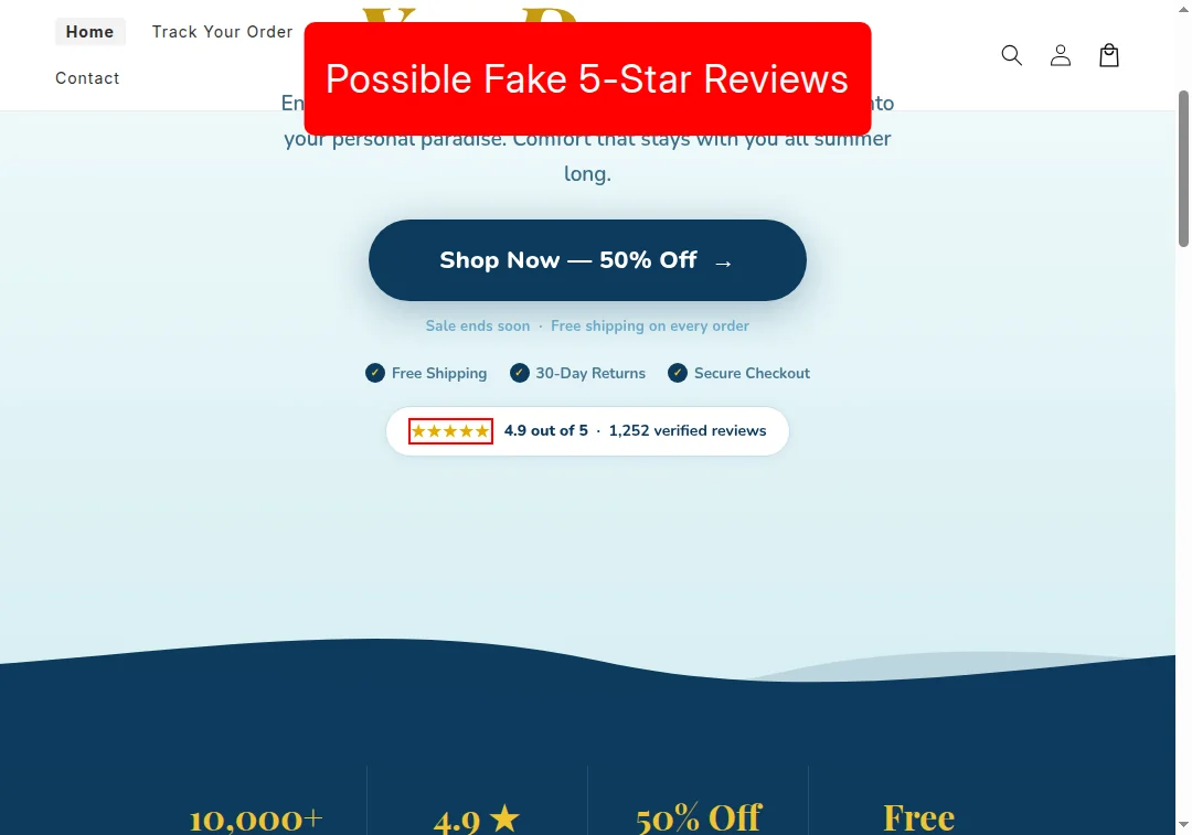 Suspicious perfect review score on shopsundrift.com