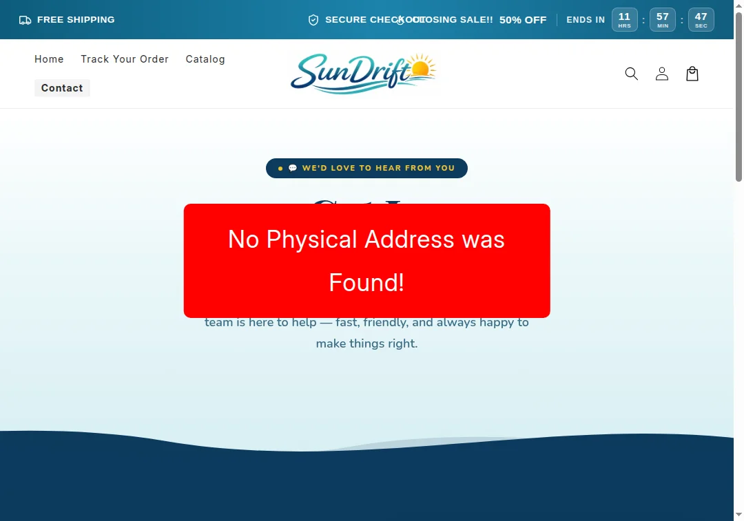 No physical address found for shopsundrift.com