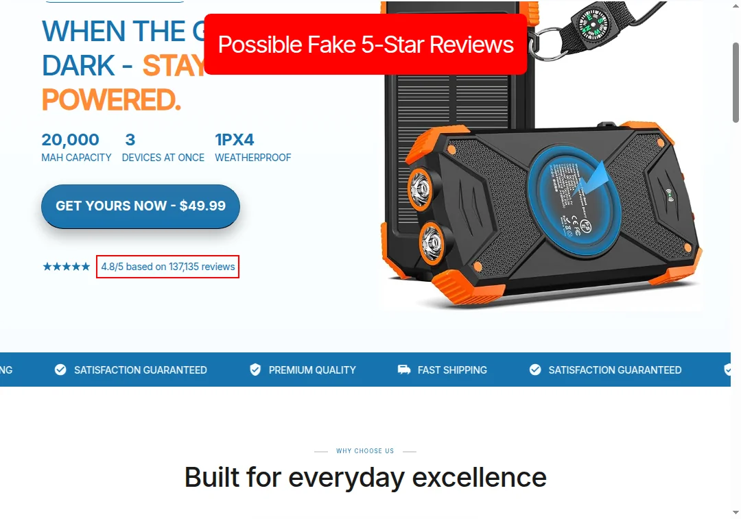 Fake 5-star reviews screenshot on tryrivanta.com