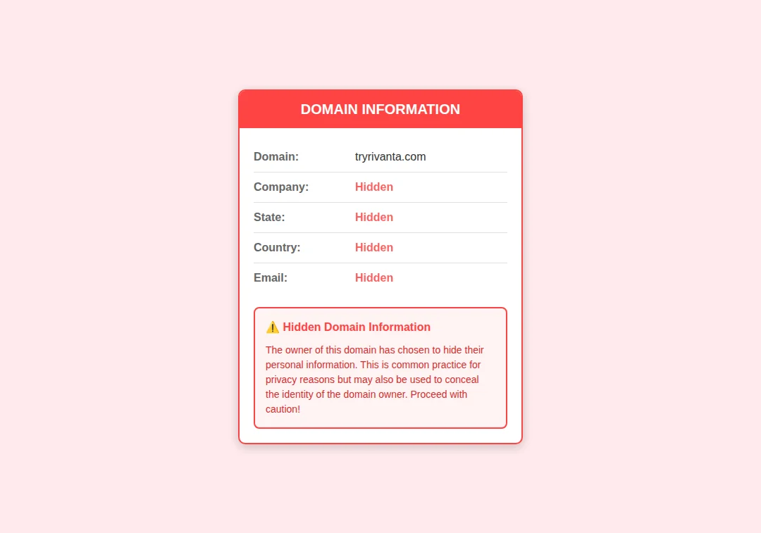 Domain privacy alert for tryrivanta.com