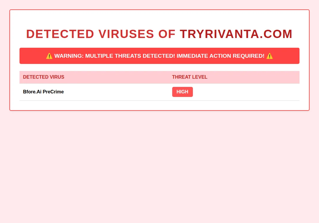 Virus alert from scanning tryrivanta.com