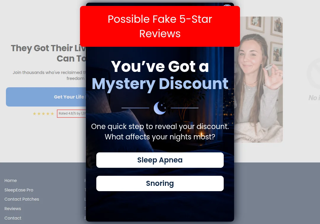 Fake five star reviews on trysleepease.co