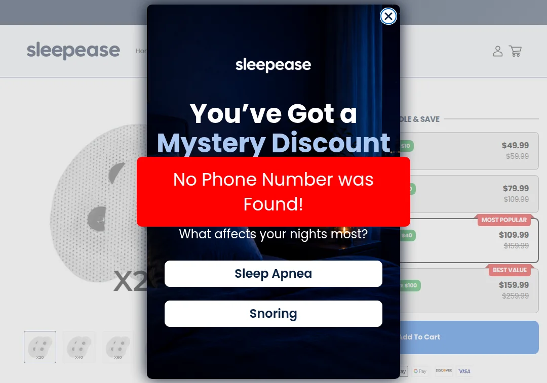 No phone number listed on trysleepease.co
