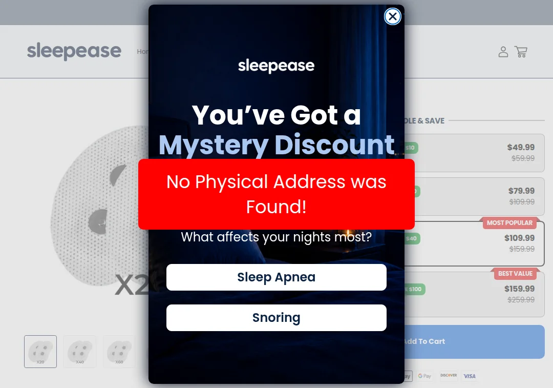 No physical address found for trysleepease.co