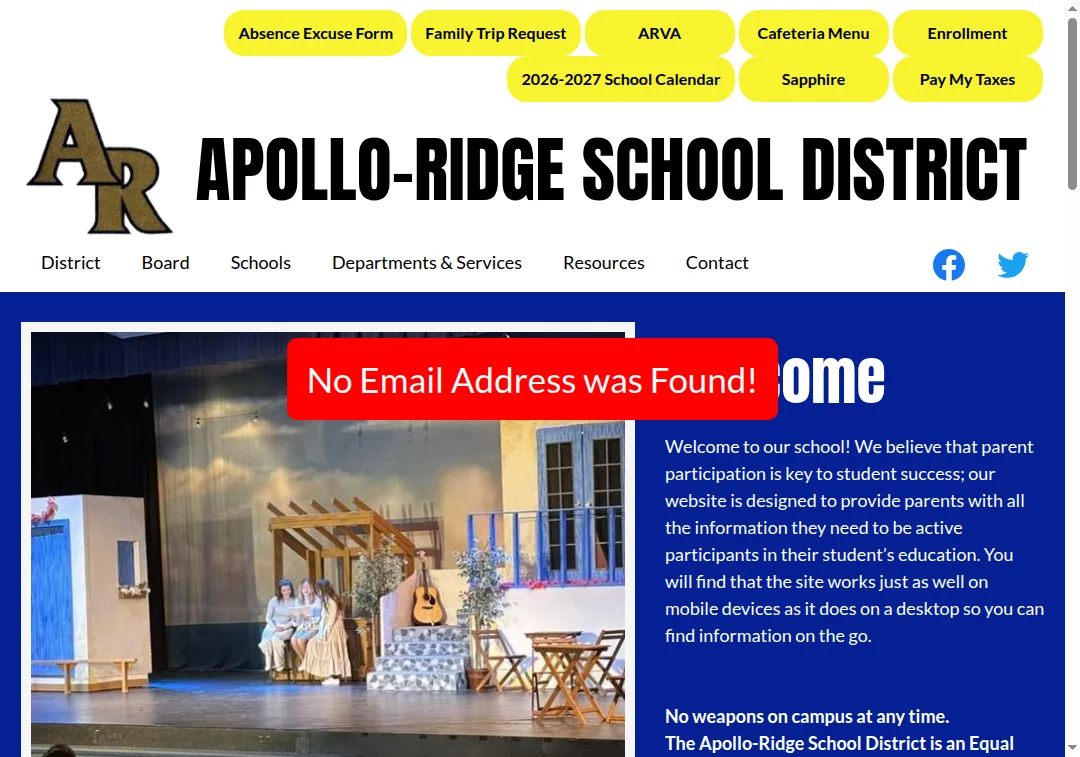 No email address found on apolloridge.com's contact page