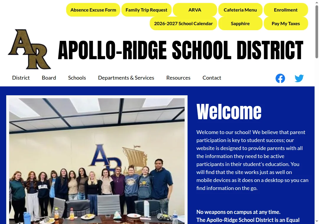 Screenshot of apolloridge.com's homepage layout