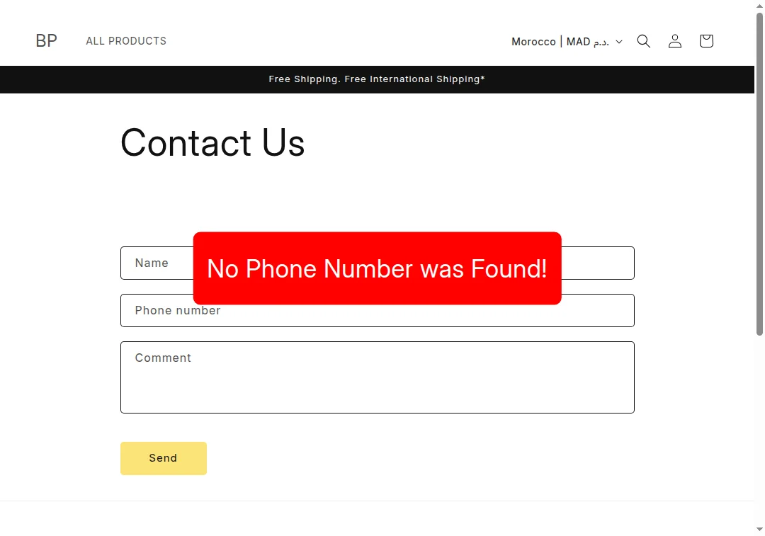 BulkProbiotics.com website screenshot showing no phone number in contact section