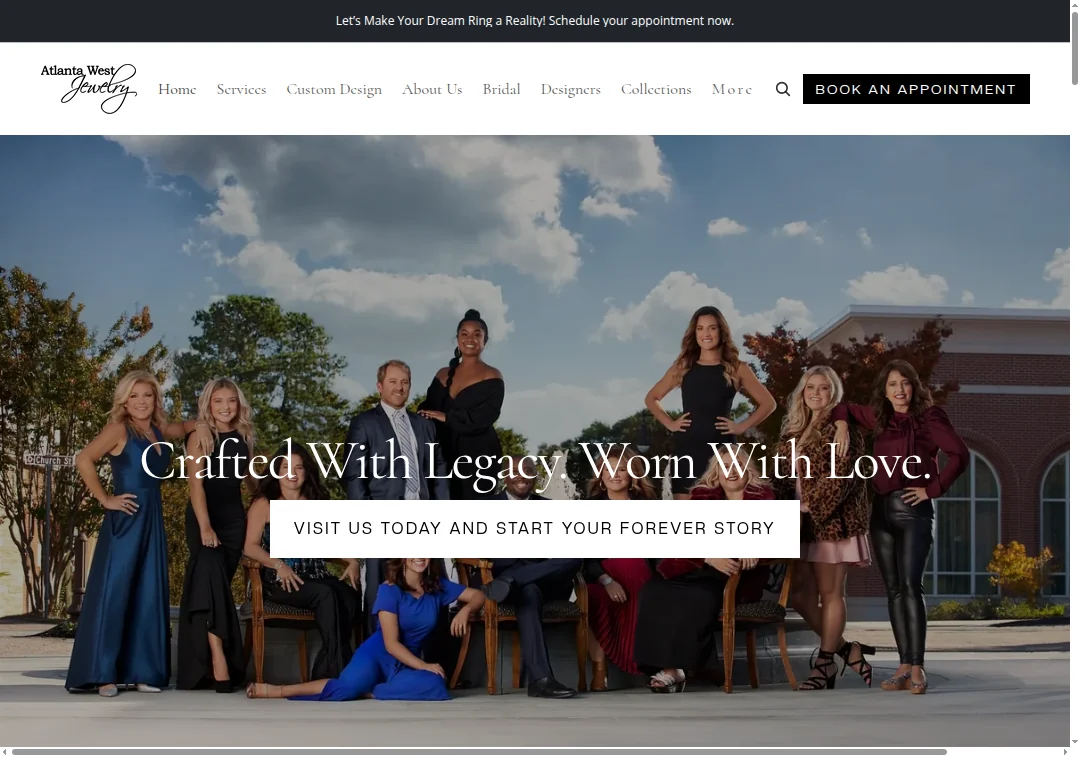 Screenshot of atlantawestjewelry.com homepage showing jewelry products