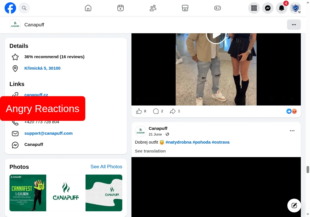 Angry reactions from users on Canapuff.co Facebook page