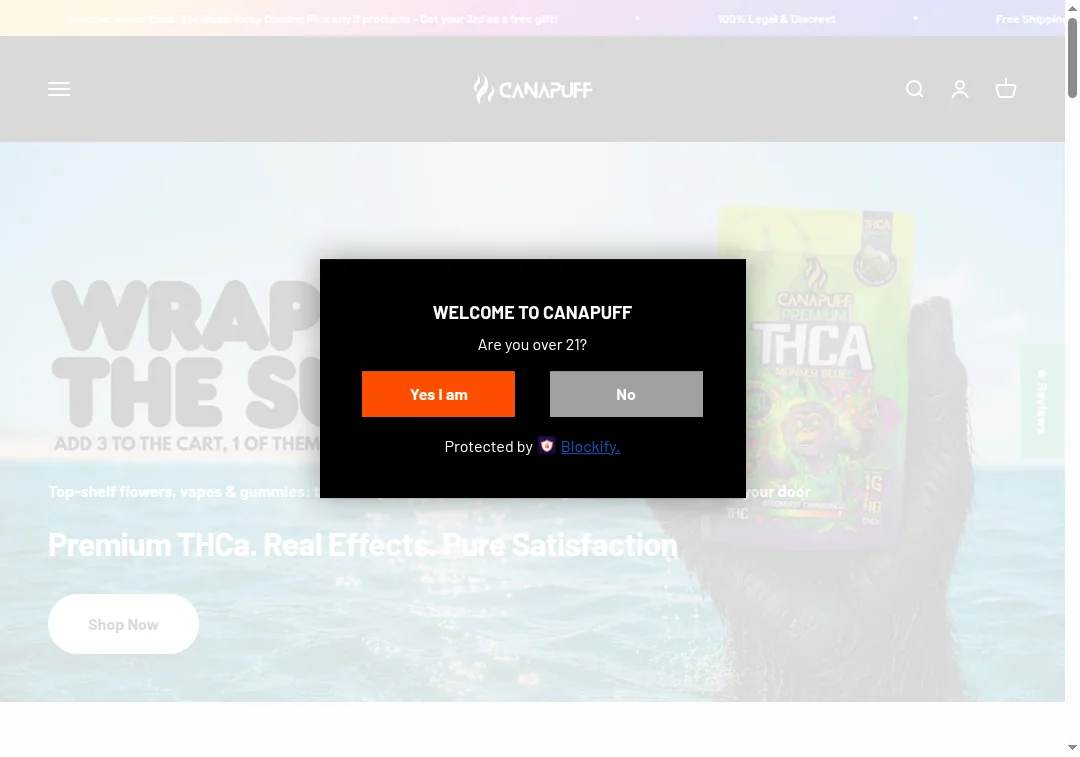 Screenshot of Canapuff.co homepage and product layout