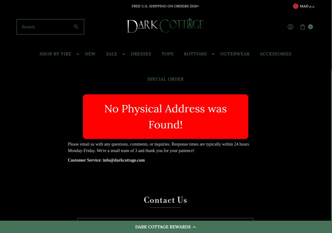 No physical address shown on darkcottage.com about page