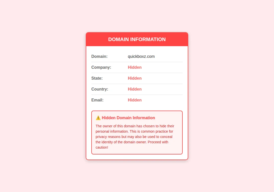 Domain privacy alert for quickboxz.com